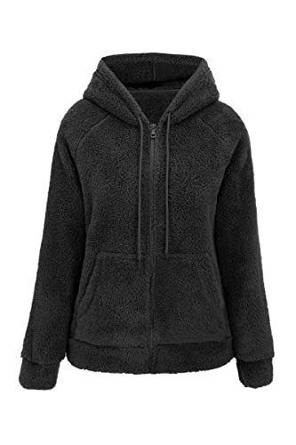 Bellivera Women Sherpa Jacket Fluffy Short Fuzzy Hood Faux Fur Cardigan Fleece-Lined Coat