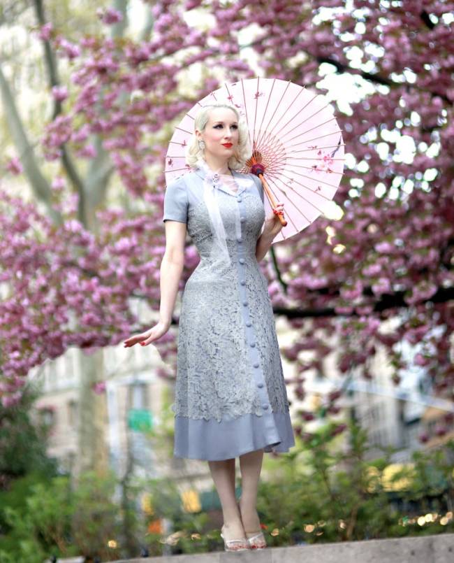 light grey crepe dress with lace overlay custom made Aline vintage inspired