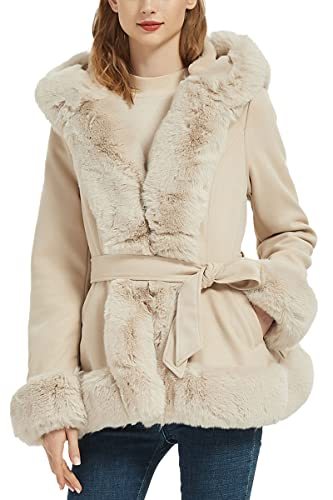 Bellivera Faux Suede Leather Coat Women Fall and Winter Fashion Hood Jacket with Fur Collar