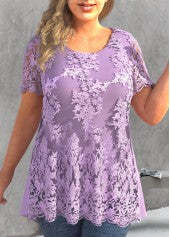 Plus Size Embroidered Light Purple T Shirt