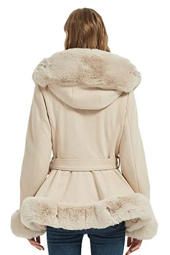 Bellivera Faux Suede Leather Coat Women Fall and Winter Fashion Hood Jacket with Fur Collar