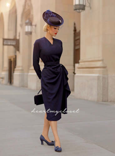 Valerie - vintage draped 1950s inspiration custom made / pencil dress/ 1940s 1950s