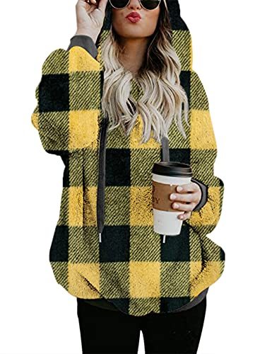 Women Casual Double Fuzzy Sweatshirt Faux Fleece Zip Pullover Hoodies Coat Outwear S-XXL