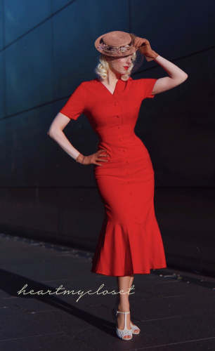 red mermaid wiggle / custom made dress retro 50s made to measure pinup clothing