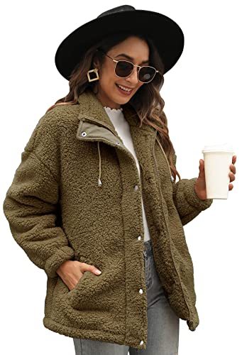 Womens Sherpa Jacket Warm Winter Teddy Bear Coat Casual Fleece Zip Up Oversized Loose Faux Shearling Outwear with Pockets