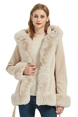 Bellivera Faux Suede Leather Coat Women Fall and Winter Fashion Hood Jacket with Fur Collar