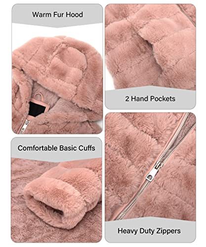 Bellivera Women's Faux Fur Coat Shearling Fluffy Fuzzy Shaggy Hood Sherpa-Lined Fleece Jacket