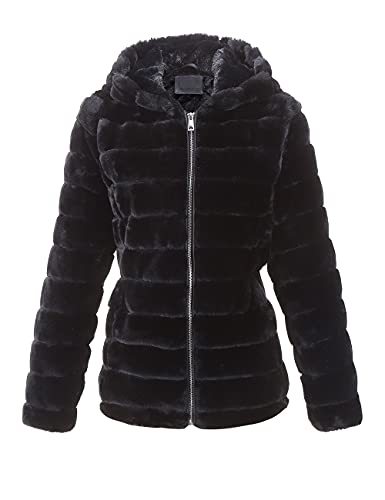 Bellivera Women's Faux Fur Coat Shearling Fluffy Fuzzy Shaggy Hood Sherpa-Lined Fleece Jacket