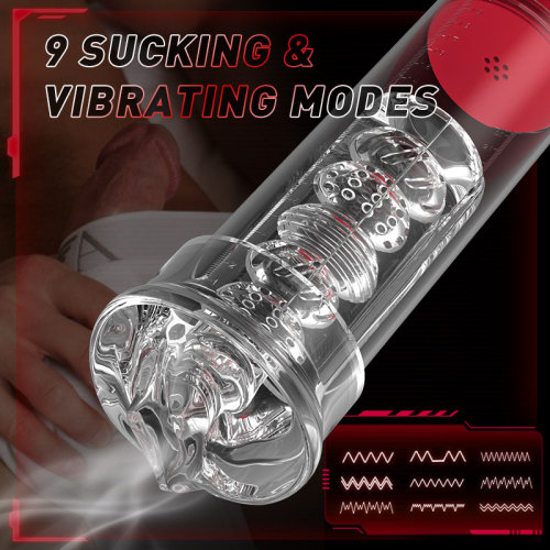 S-HANDE 9 Vibrating 9 Sucking Transparent Male Masturbation Cup Penis Enlargement Pump