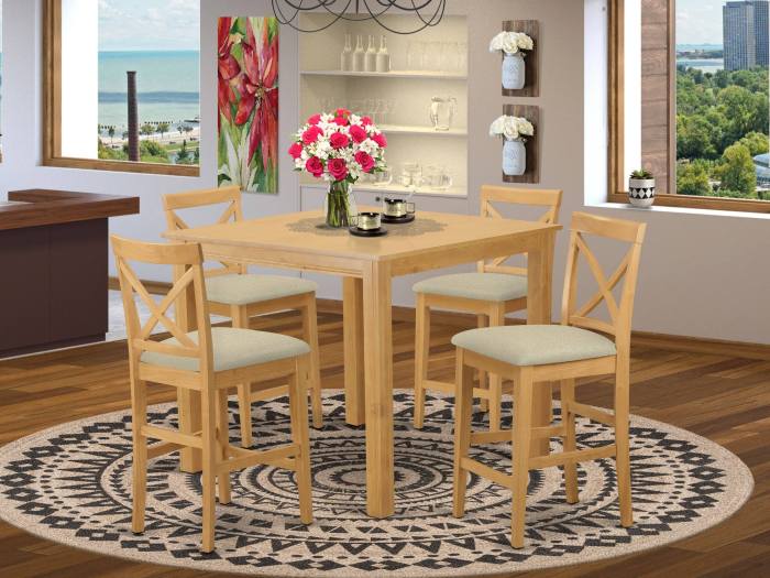 Furniture CFPB5-OAK-C 5 PC Counter Height Set - Counter Height Table and 4 Kitchen Bar stool.