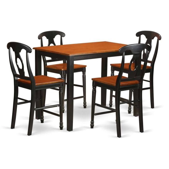 Furniture 5 PC Counter Height Table and Chair Set-High Top Table and 4 Bar Stools w/backs, Blk