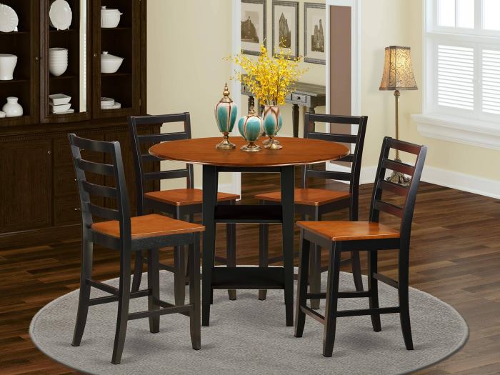 Furniture Sudbury 5 Piece Double Drop Leaf Dining Table Set with Ladder Back Chairs - Black / Cherry