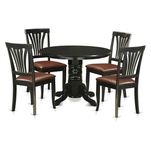 Furniture SHAV5-BLK Black Rubberwood 5-Piece Dinette Set Including Dinette Table and 4 Dining Chairs
