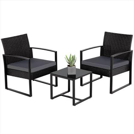 Set of 3 Rattan Chairs for Balcony/Patio/Bistro/Garden,Outdoor & Indoor, Black, (Chair) 22.6 x 24.8 by xpwholesale