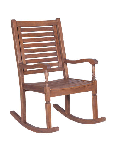 Walker Edison Dark Brown Solid Acacia Wood Rocking Patio Chair