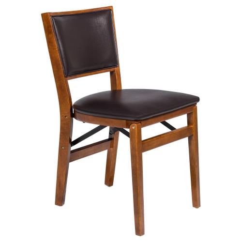 Retro Upholstered Back Folding Chair Set of 2 Fruitwood Stakmore