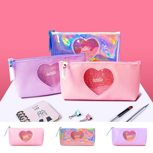 Korean Cute Transparent Pencil Case Cute Girl Heart Large Capacity Pencil Case Portable Storage Cosmetic Bag