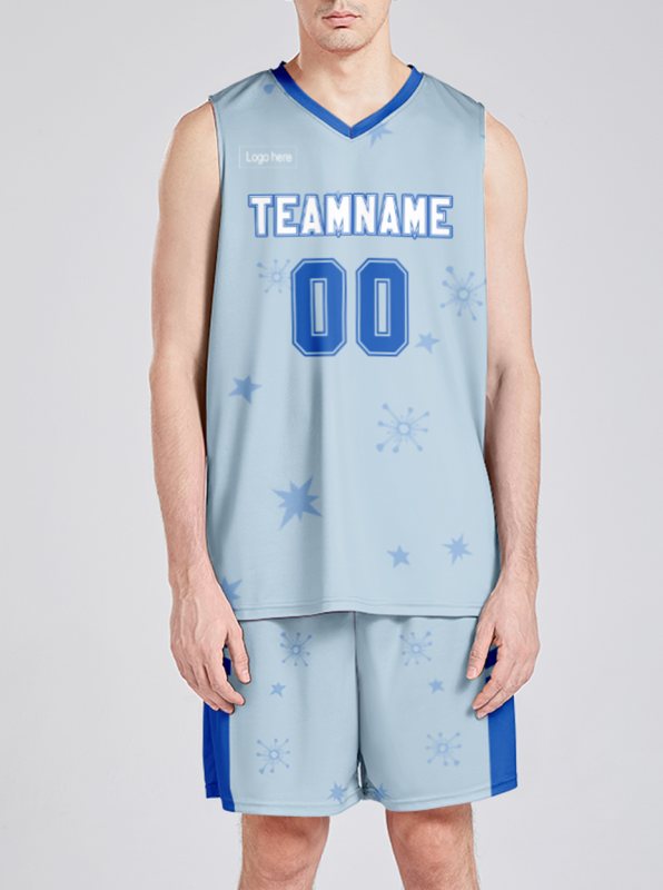 Customized Gray Blue Jersey Basketball Shirt And Shorts Design
