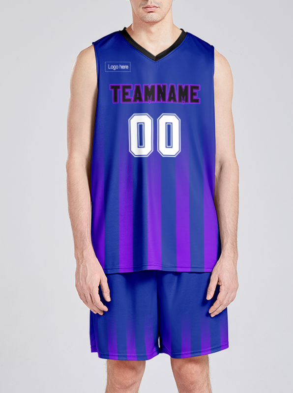 Custom Blue And Purple Pinstripe Authentic Suit Basketball Jersey