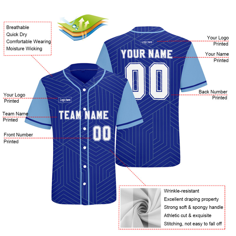 Custom Blue 3D Design Sublimation Baseball Jersey Pattern