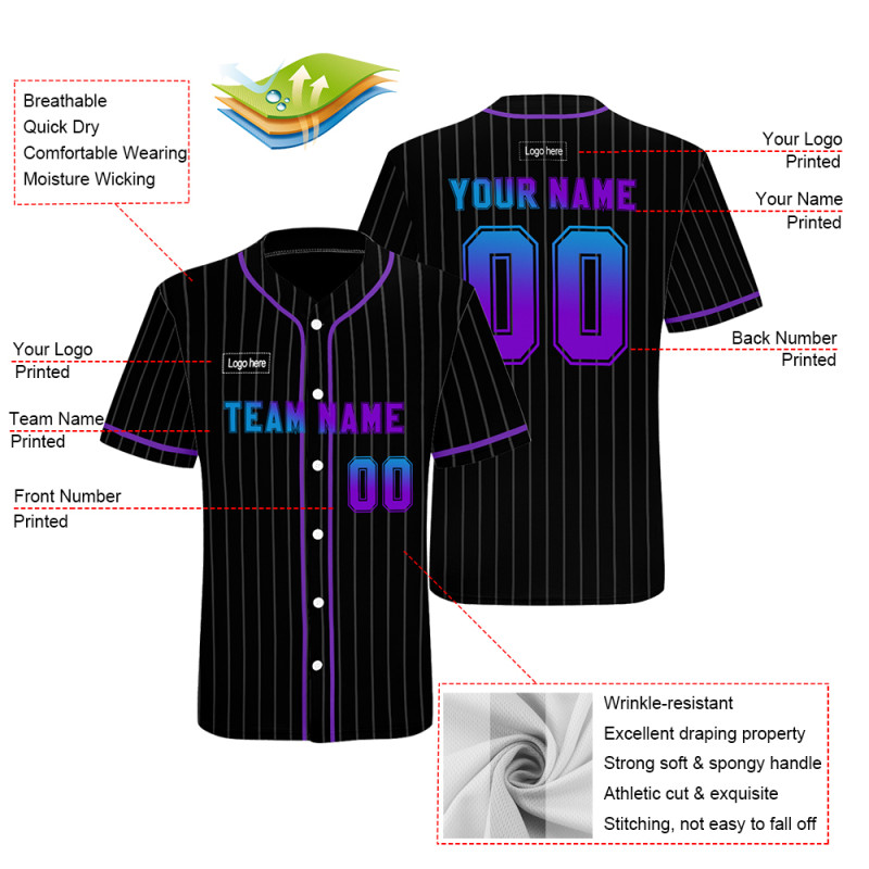 Custom Black Pinstripe Baseball Jersey