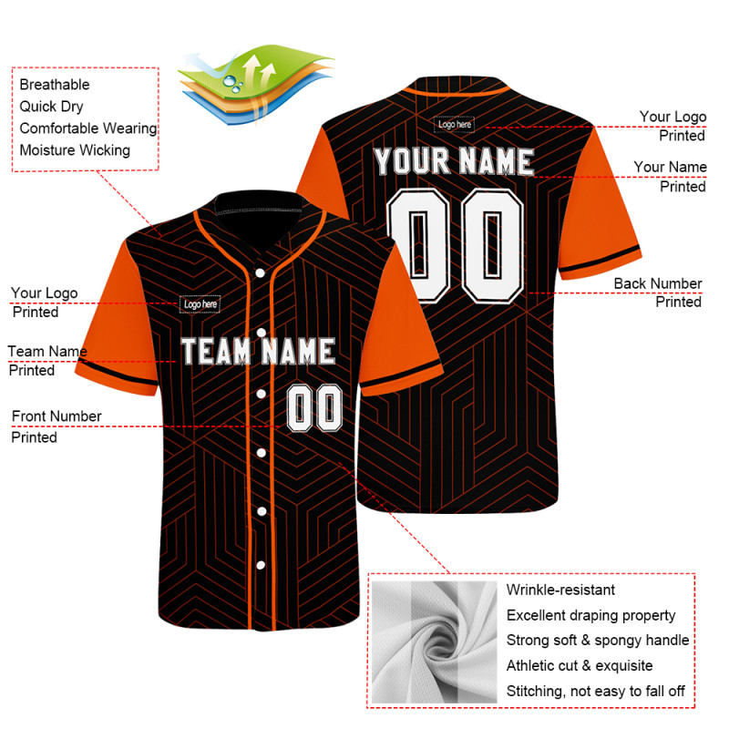 Custom Black Orange T Shirt Design Ideas Baseball Jersey