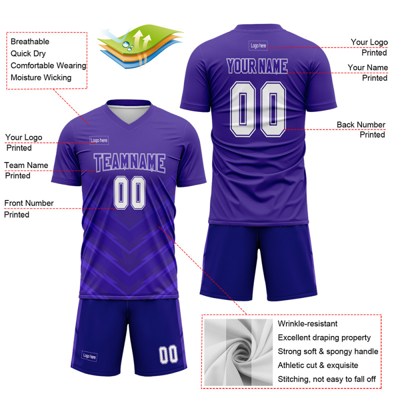 Custom Medium Purple And White Sublimation Soccer Set Jersey