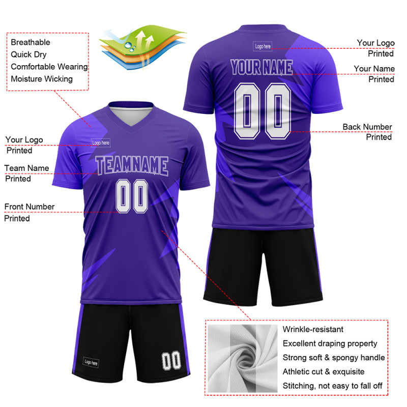 Custom Purple Black Sublimation US Soccer Tie Dye Uniforms