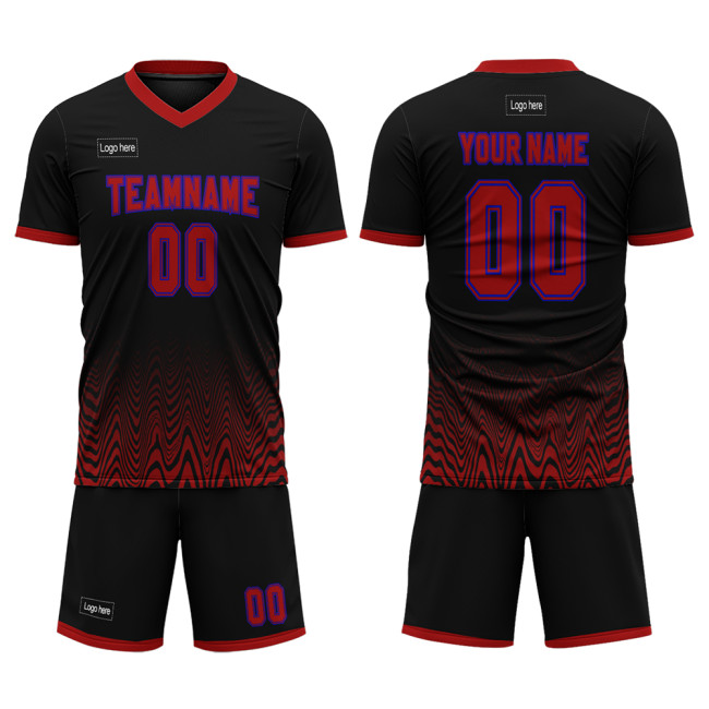 Custom Red And Black Sublimation Soccer Uniform Jersey