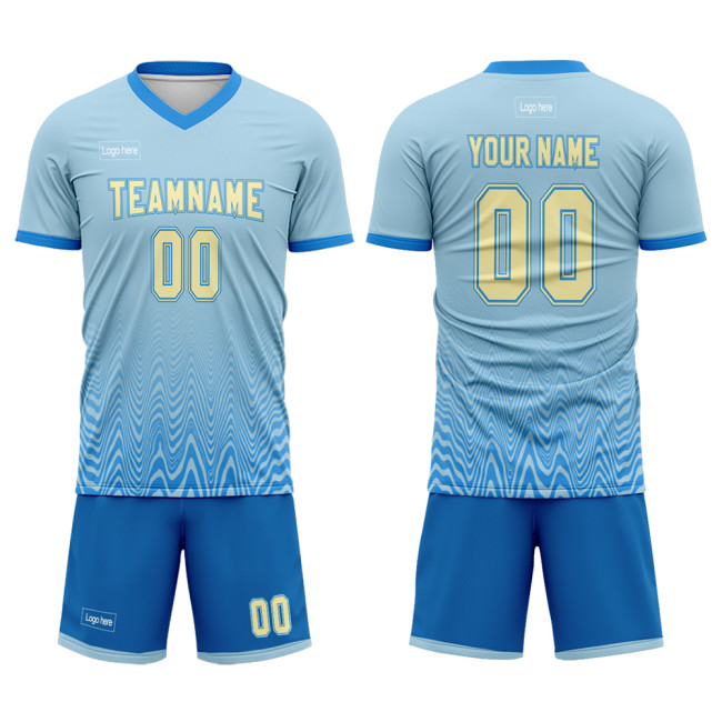 Custom Light Blue And Blue Sublimation Football Uniform Jersey