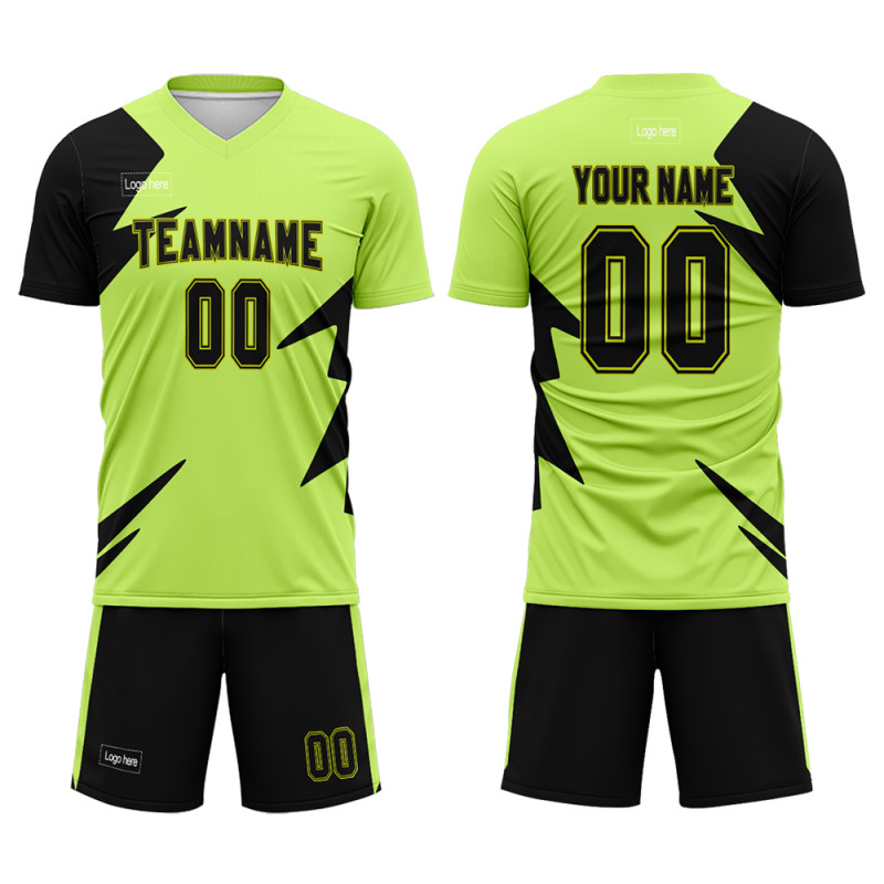Custom Bright Green And Black Soccer Uniform Jersey