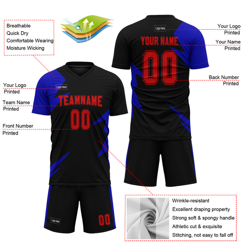 Custom Black Blue And Red Tie Dye Soccer Uniform Ideas