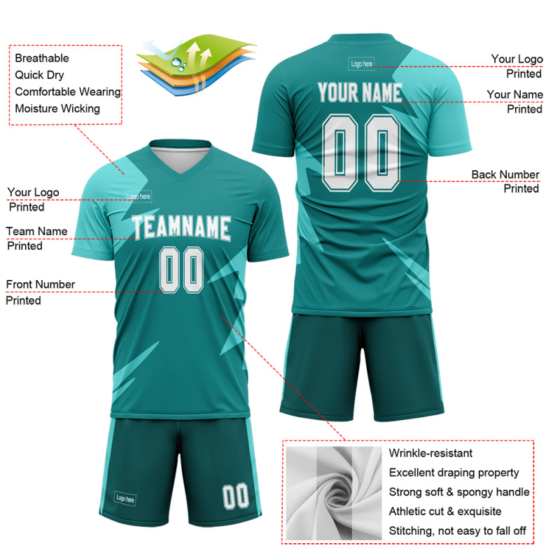 Custom Lake Green And White Create a Jersey Soccer Uniform Design
