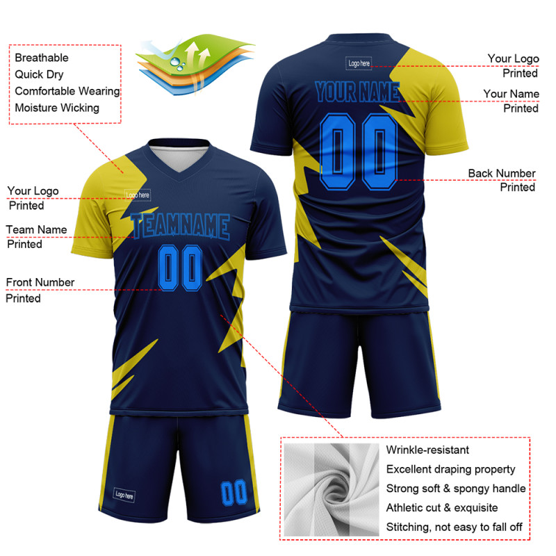Custom Blue And Yellow Make A Soccer Uniform Jersey