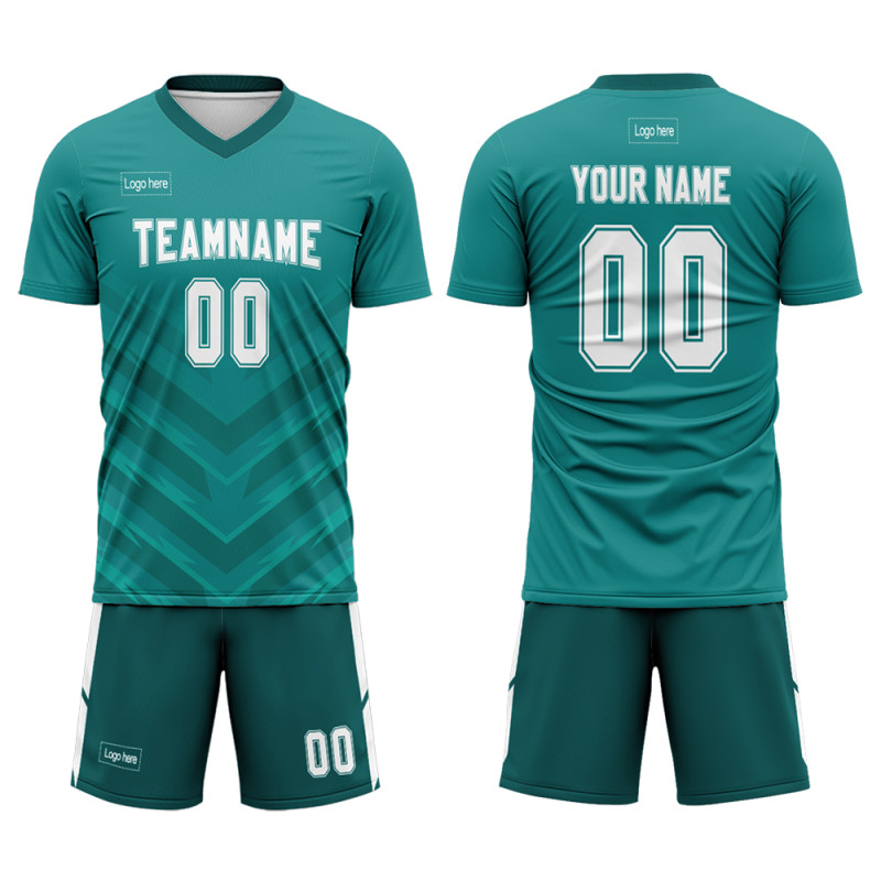 Custom Lake Green And White Sublimation Soccer Uniform Jersey