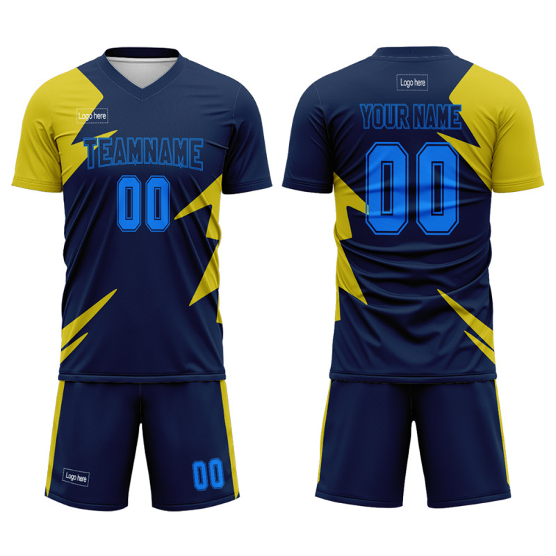 Custom Blue And Yellow Make A Soccer Uniform Jersey