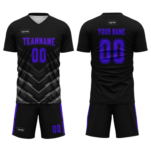 Custom Black Gray And Blue Make You Own Soccer Uniform Jersey