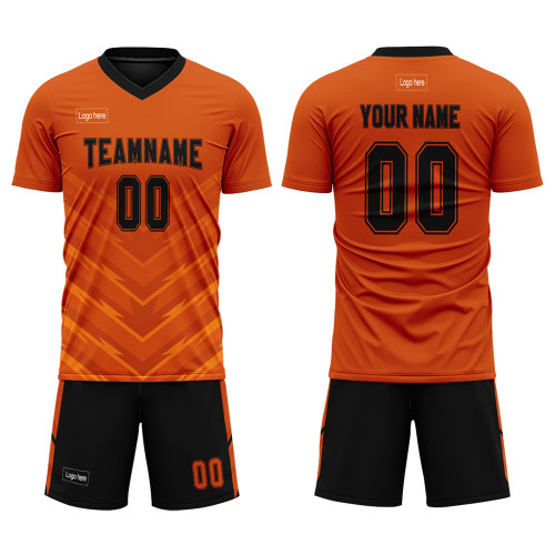 Custom Orange And Black Sublimation Jersey Soccer Team
