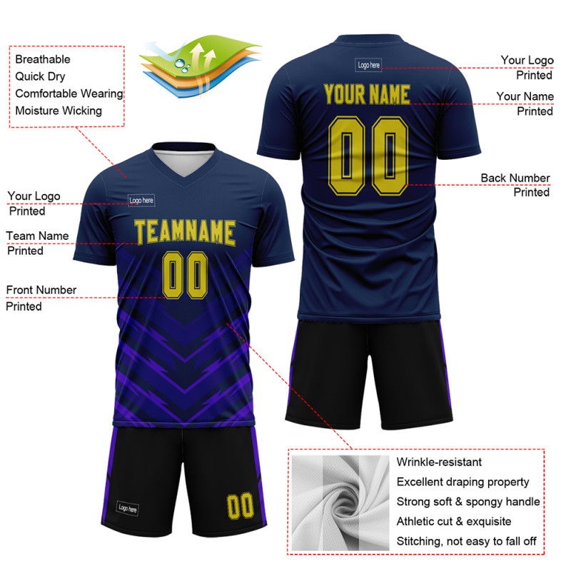Custom Blue Black And Yellow Sublimation Soccer Uniform Jerseys