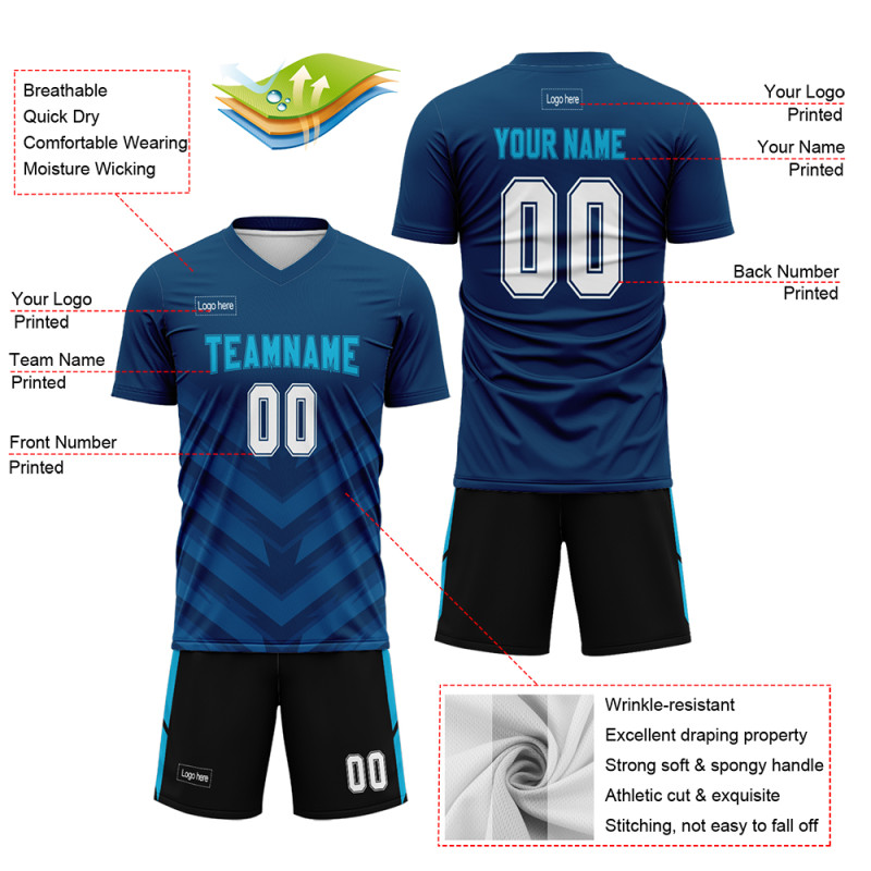 Custom Royal Blue And Black Sublimation Soccer Uniform Online
