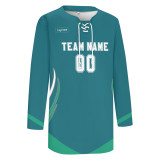 Custom Lake Blue Green-White Hockey Jersey
