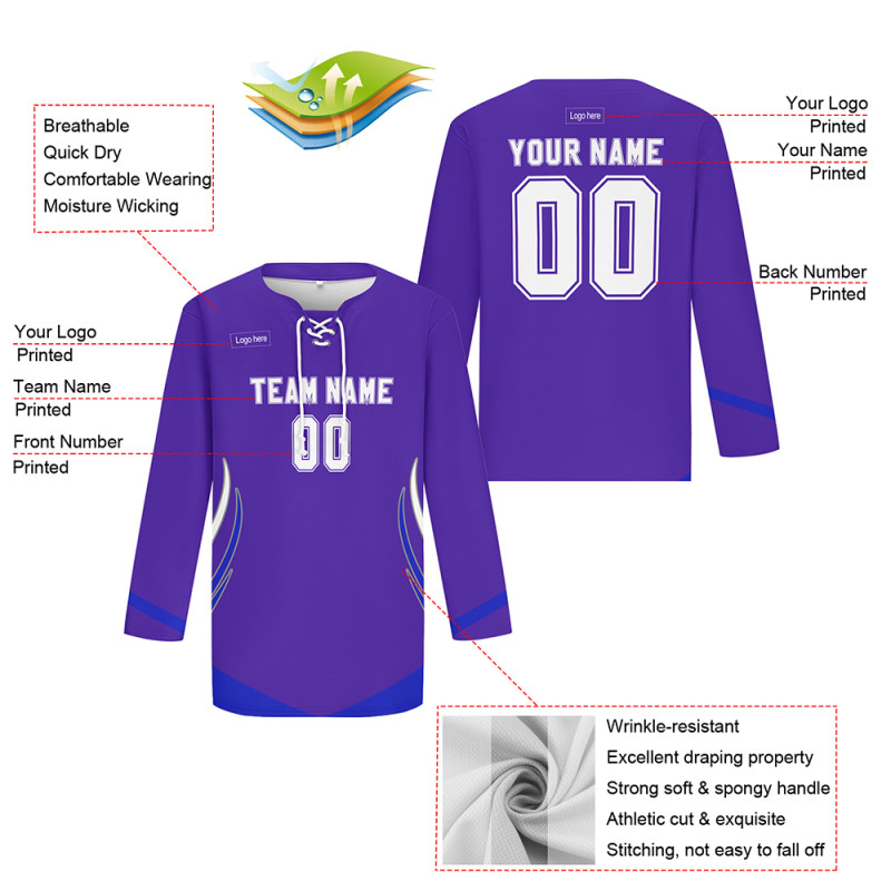 Custom Purple Blue-White Hockey Jersey