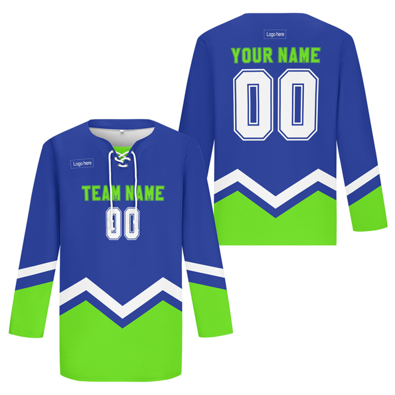 Custom Blue Green-White Hockey Jersey