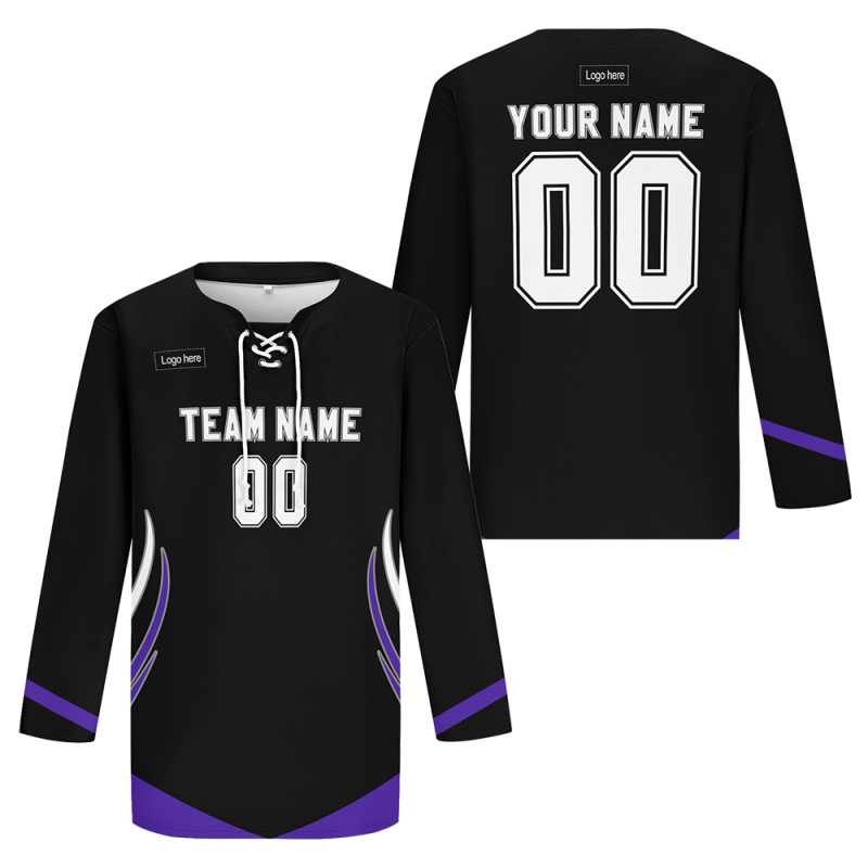 Custom Black Purple-White Hockey Jersey