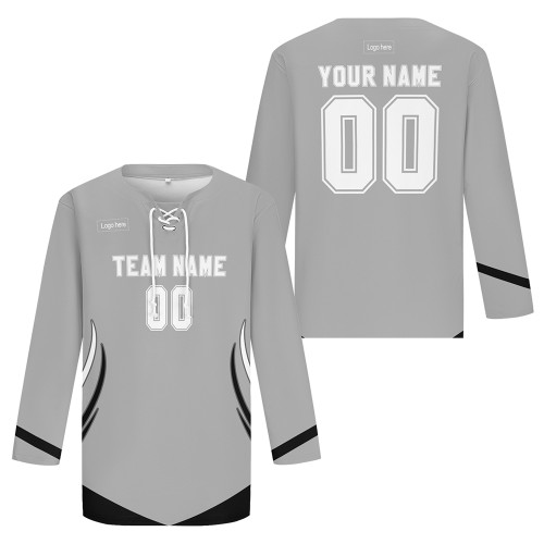 Custom Gray Black-White Hockey Jersey