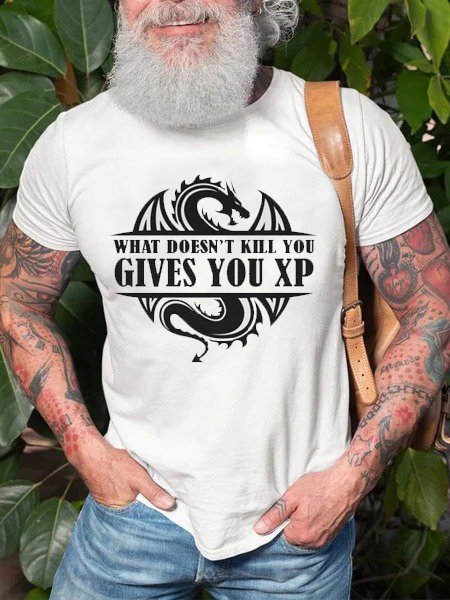 WHAT DOESN'T KILL YOU GIVES YOU XP Printed round neck short-sleeved cotton T-shirt