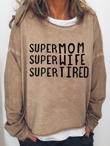 Supermom Women's Letter Crew Neck Casual Sweatshirt