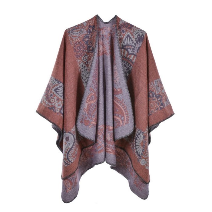 Chinese Style Dual-use Double-Sided Shawl Cloak Womens Scarf Poncho Cape Poncho Blanket Cloak Wrap Shawl Coat Winter Warm