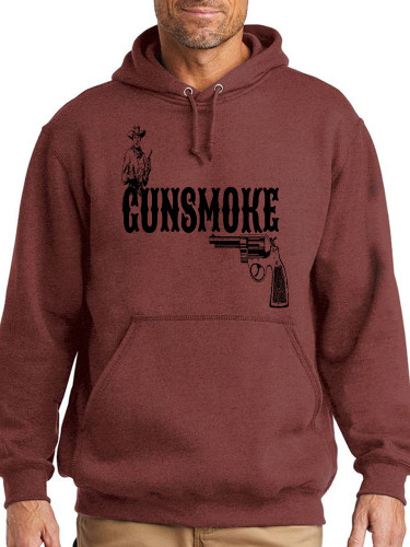 Gunsmoke Man and Gun Image Print Hoodie Midwight Over Size 5XL Pocket String Hoodie For Men