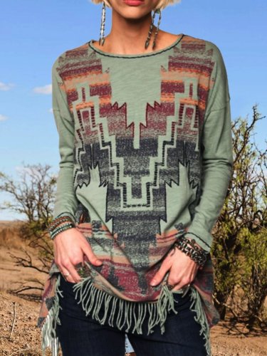 Long Sleeve Casual Printed Aztec Shirt